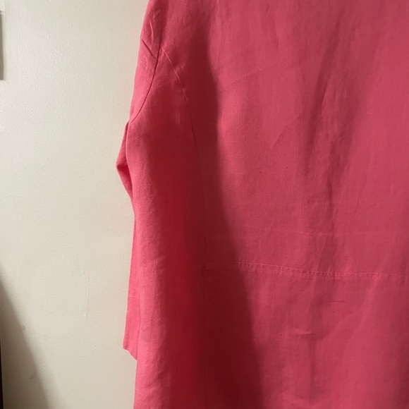 Talbots Vibrant Barbie Pink (14 W) 100% Linen, Tiny Square Hidden Buttons Shirt - Picture 12 of 14